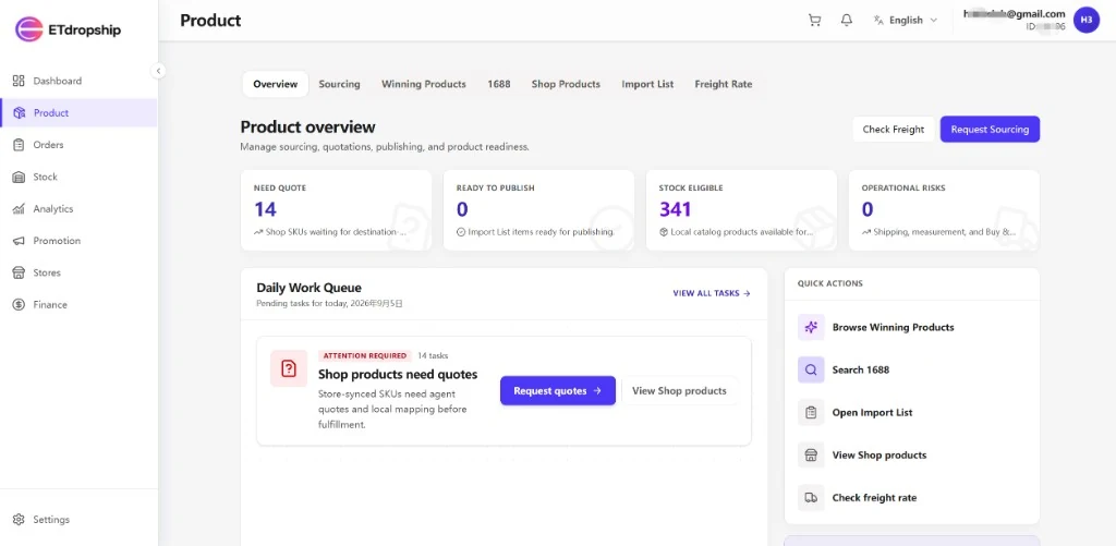 ETdropship dashboard: orders, quotes, and fulfillment in one interface