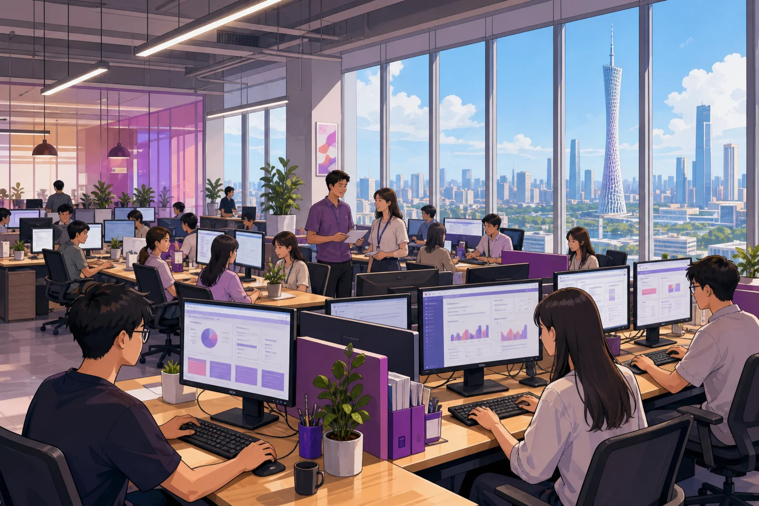 Piano ops merchant ETdropship a Guangzhou con desk ordini e skyline