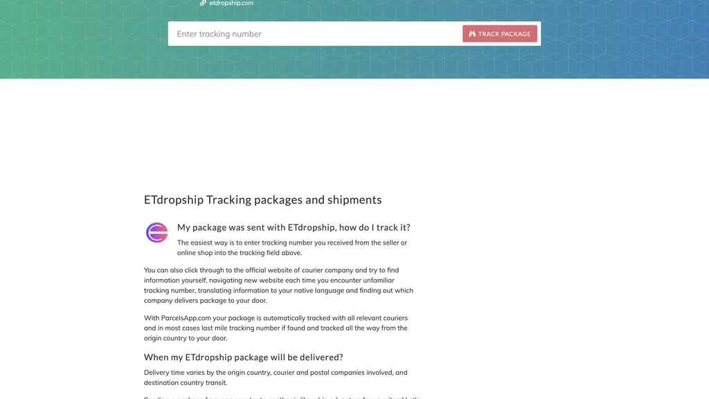 ParcelsApp ETdropship tracking guide on the dedicated carrier page